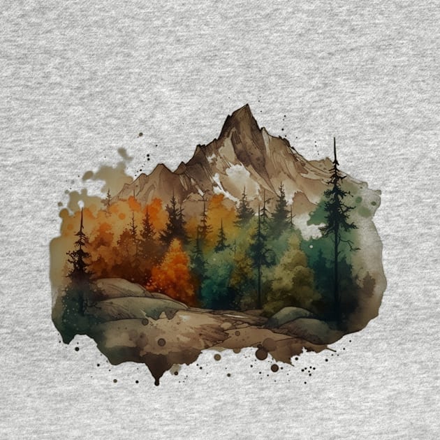 Watercolor Painting of Mountains by Protshirtdesign